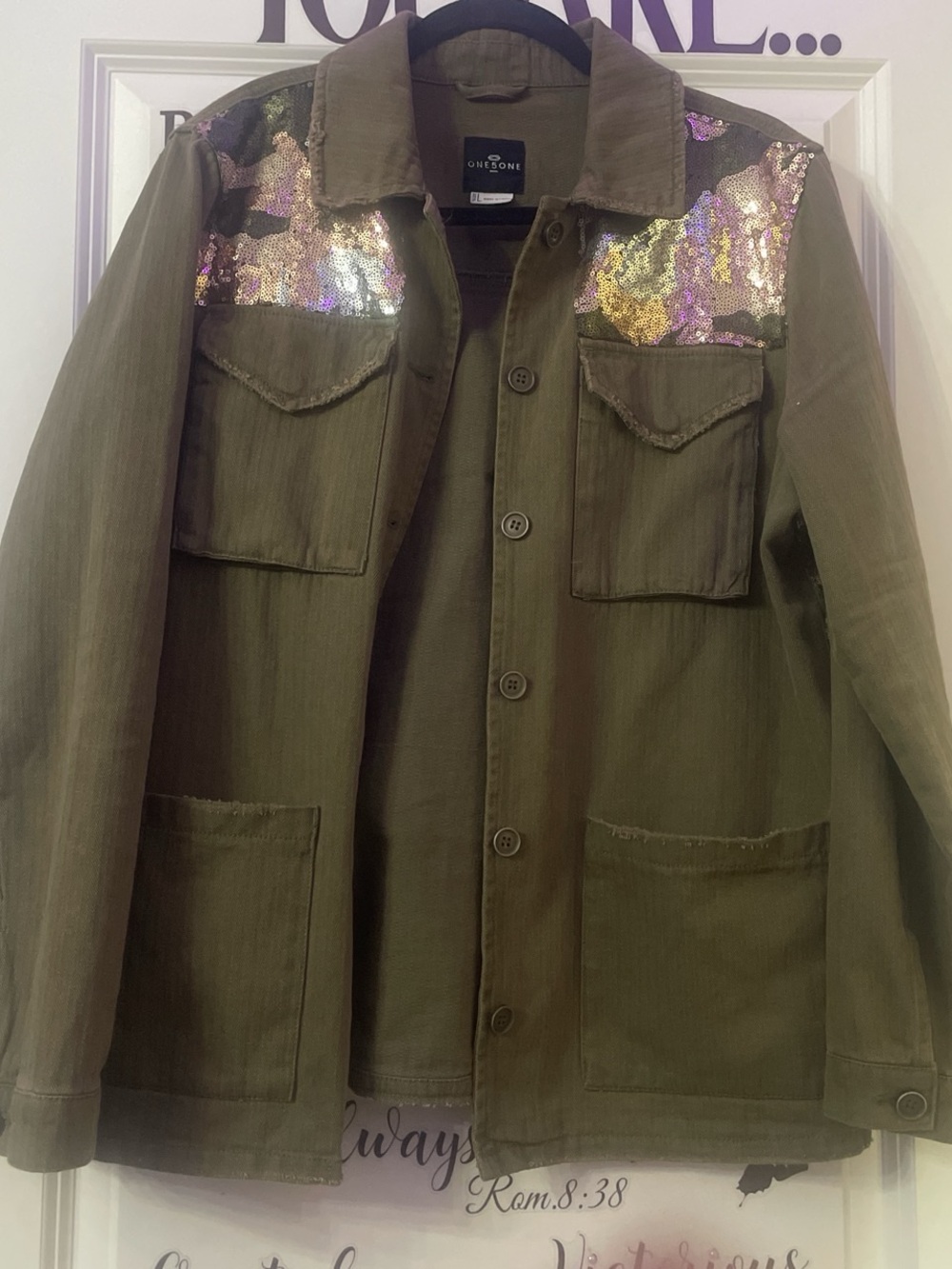 Olive Sequin Camo Skirt - Picture 2 of 2